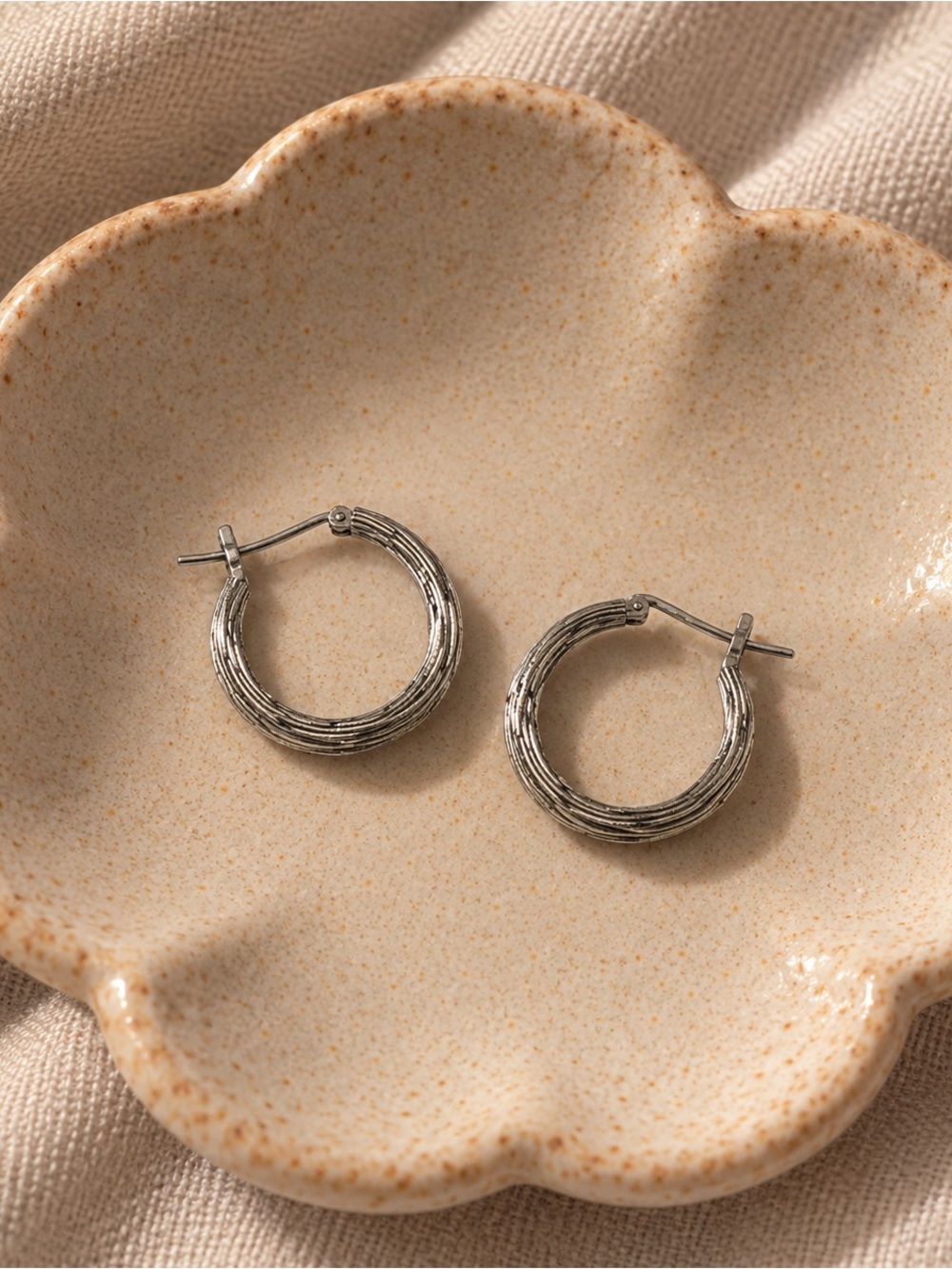 Textured Silver Hoop Earrings - Women's Jewelry